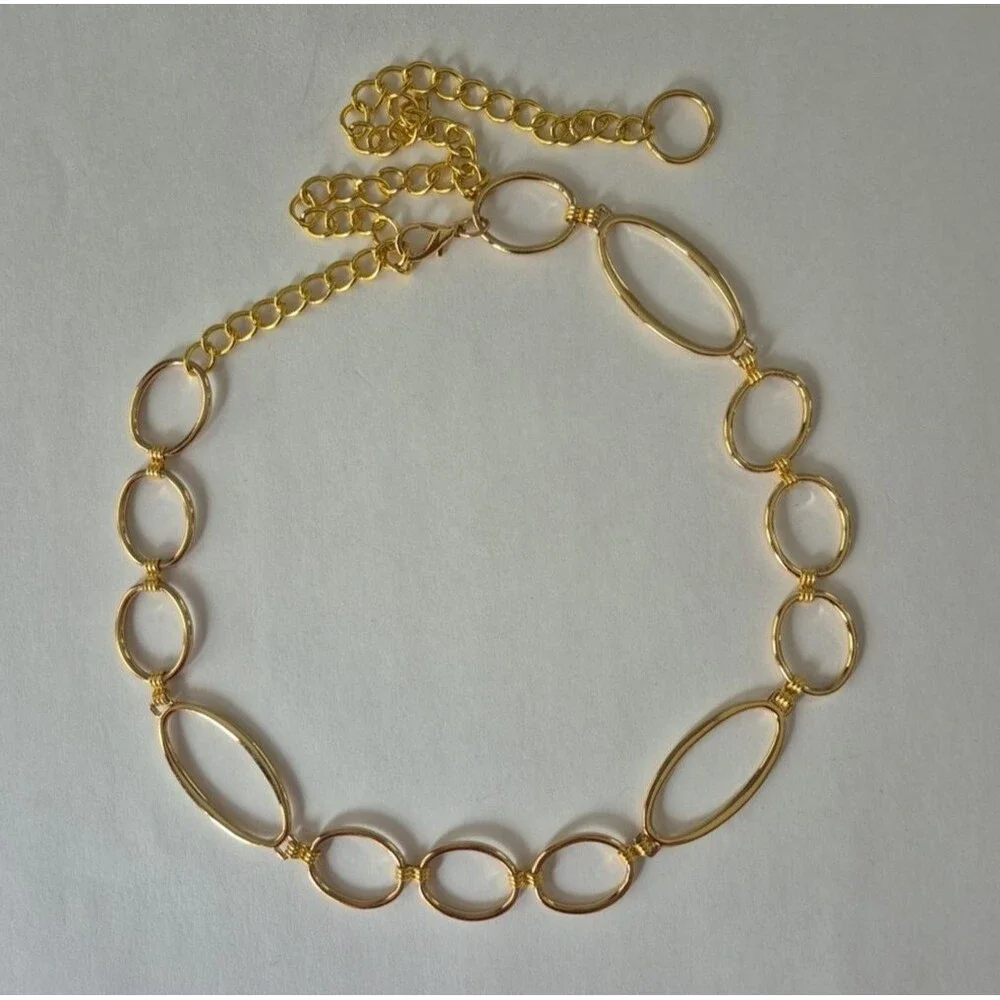 Gold Tone Metal Oval and Circle Chain Link Retro Waist Hip Belt 42 IN Total
